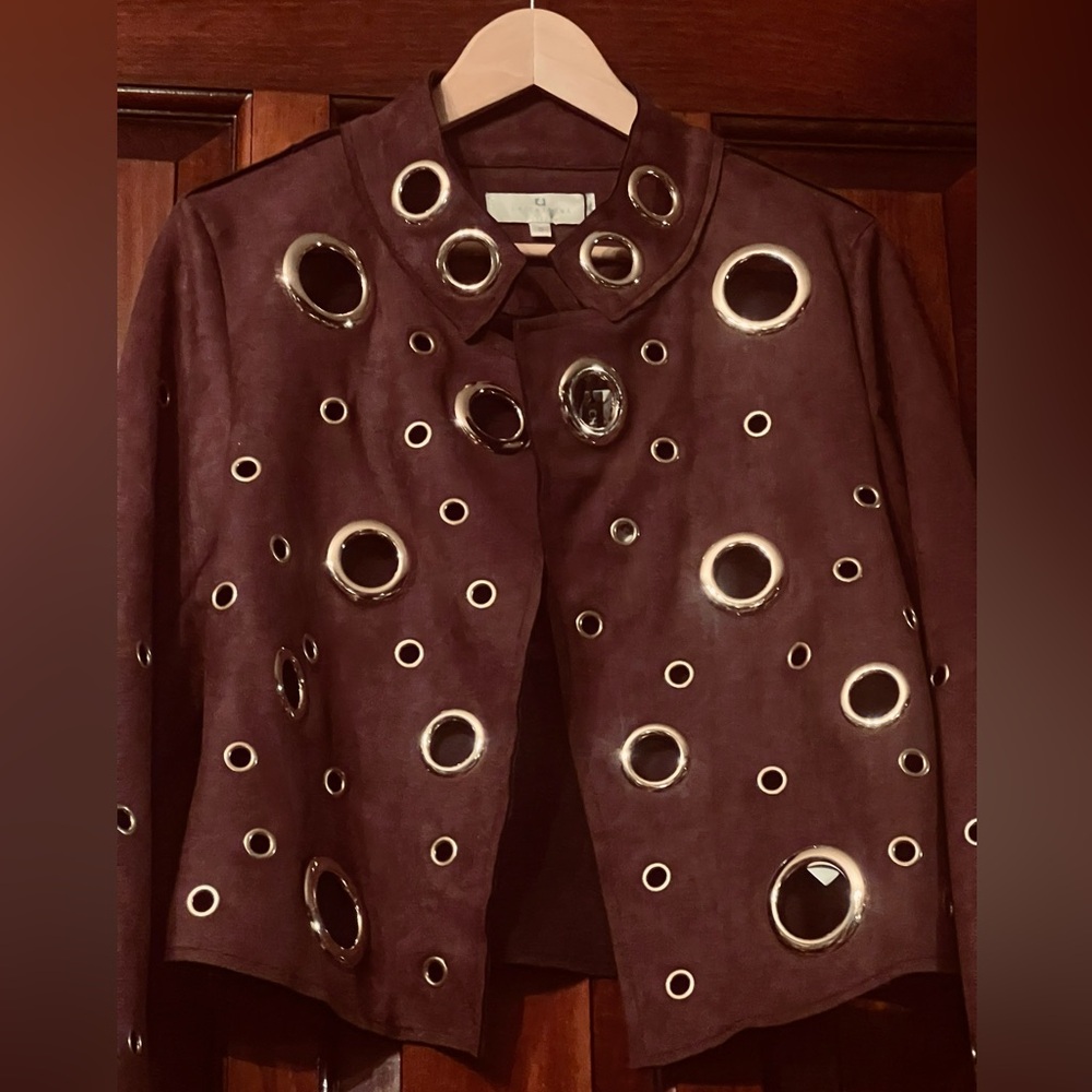 ✨Flash Sale✨NWT FAUX LEATHER suede dark chocolate brown bomber moto jacket S